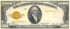 USA $5,000 Gold Cert. Series of 1928 Facsimile Uncirculated Banknote ZD 3 - Picture 1 of 2