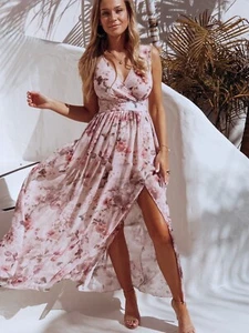 Charcoal Floral Spaghetti Strap Maxi Dress Size Medium V Neck Wrap Inspired - Picture 1 of 21
