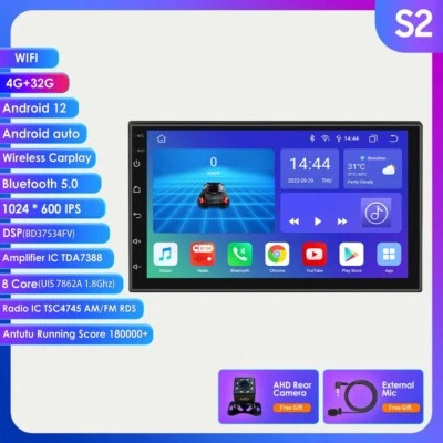 7" Car Stereo Apple Carplay 4+32GB Double Din Auto Radio GPS Navi Player +Camera - Image 1 of 4