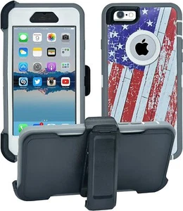USA Flag Shockproof Defender Case for iPhone 7 /8/Plus/(Belt clip Fits OtterBox) - Picture 1 of 6