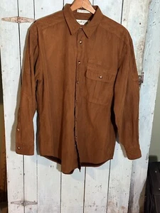 Orvis Men's M Button-Up Long-Sleeve Polyester Suede Shirt Brown - Picture 1 of 6