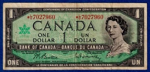 Canada $1 1967 BC-45bA / P-84b QE II REPLACEMENT NOTE (Circulated) *L/O 7027960 - Picture 1 of 3
