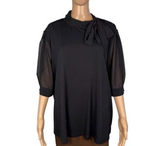 NWT New Cable & Gauge Black Sheer Short Sleeve Tie Neck Blouse Size 3X - Picture 1 of 7