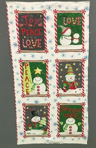 Joy Peace Love Christmas Fabric Panel Snowman Theme In The Beginning Fabrics - Picture 1 of 3