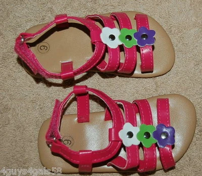 Toddler Girls Shoes STRAPPY PINK SANDALS Green White Purple Flowers SIZE 5 6 7 9 - Image 1 of 2
