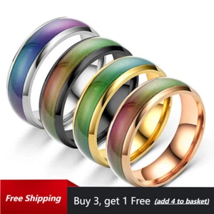 Colour Changing Mood Ring Stainless Steel Ring Mens Women Band 6mm Size 6-12 - Picture 1 of 21