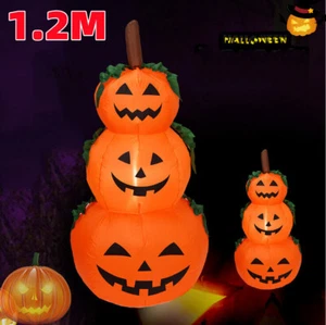 120 cm Aufblasbar Halloween Kürbis Deko Luftfigur 3 Stapel mit LED-Beleuchtung - Bild 1 von 4