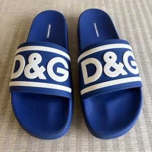 Dolce & Gabbana Schuhe Herren Größe 13 US 46 EU Blau D&G Logo Slide Sandalen Pool - Bild 1 von 18
