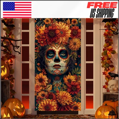 Cartel de porche del día de los muertos Banner Día de los Muertos Cubierta de puerta Calavera gótica Foto 1 de 4