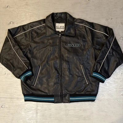 Vintage 90s NHL G-III San Jose Sharks Full Zip Leather Hockey Jacket Sz XL - Image 1 of 4