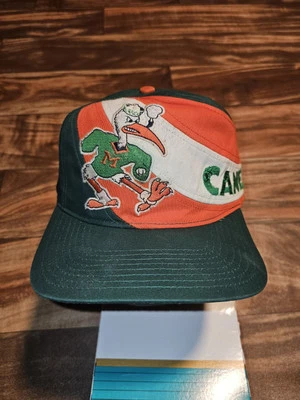 Vintage Rare University of Miami Hurricanes NCAA Sports Swirl Hat Vtg Snapback  - Image 1 of 4