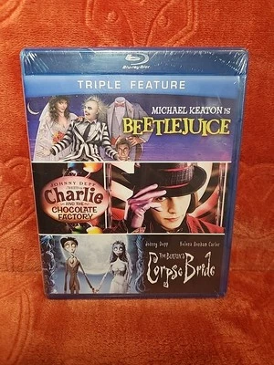 Teiple Feature.Beetlejuice,Charlie & the Chocolate Factory,Corpse Bride Blu-ray. - Image 1 of 3