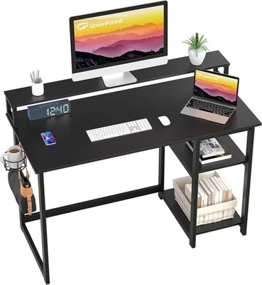 Schreibtisch Schwarz Gaming Tisch Schreibtisch mit Regal Computertisch PC - Bild 1 von 4