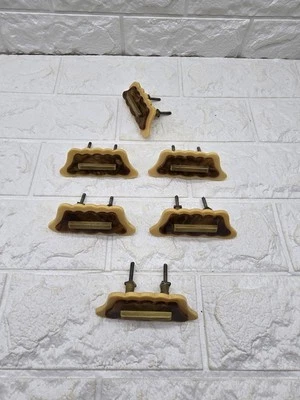 Set Of 5 Original 1930s Deco Drawer Pull Handles Cream Marbled Brown 8.5 Cm  - Image 1 of 4