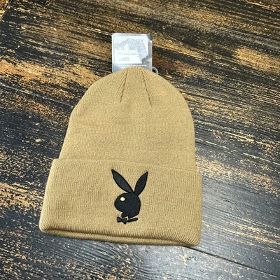 Official Playboy OG Bunny Cuffed Beanie Knit Winter Hat Cap Toboggan Light Brown - Image 1 of 4