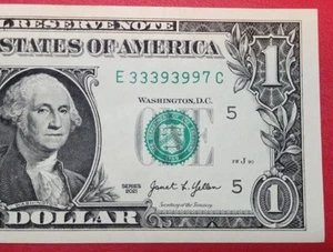 Uncirculated $1 One Dollar Trinary Serial Number E33393997C Series 2021 - Picture 1 of 4