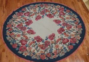 Vintage Oval Made in Italy Floral Tapestry Table Cloth Coverlet Fringe 56x69 - Picture 1 of 5