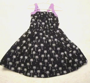 FabKids Black Palm Tree Print Criss-Cross Back Fit & Flare Dress - Girls Size 6 - Picture 1 of 12