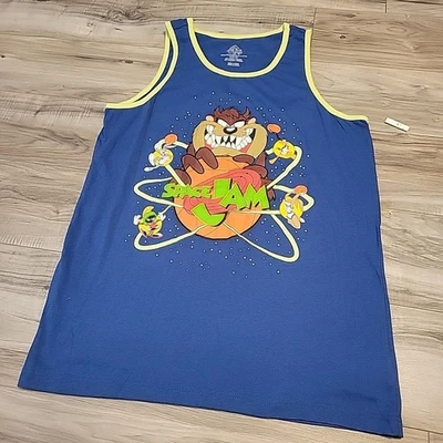 Space Jam Tank Top Shirt Mens Medium Blue Sleeveless Cotton Tee NEW - Image 1 of 4