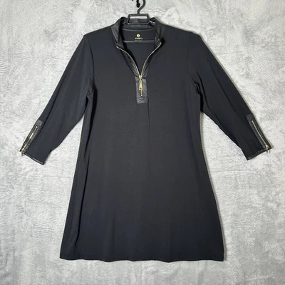 Spartina 449 Nora Half-Zip Dress Womens XL Black Zip Sleeves Shift Faux Leather - Image 1 of 4