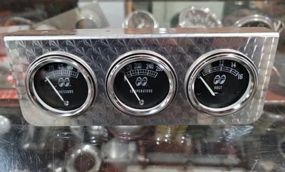 MOONeyes 3 GAUGE SET w Turned Panel & Senders HOT ROD Custom OIL TEMP VOLT moon - Image 1 of 4