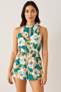 MINK PINK MULTICOLOURED SLEEVELESS HIGH TIE NECK PLAYSUIT SIZE XS - Bild 1 von 7