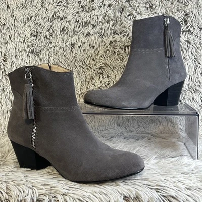 Nine West Botas Mujer 8.5 M Hannigan Botín Gris Cuero Borlas Bloque Foto 1 de 4