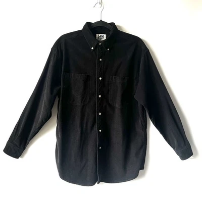 复古 Lee 灯芯绒衬衫男式 L 黑色长袖纽扣西方经典 — 第 1/4 张图片