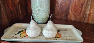 Lot of (2) Decorative Faux Pears Distressed Stone Look Farmhouse French Country - Image 1 of 4