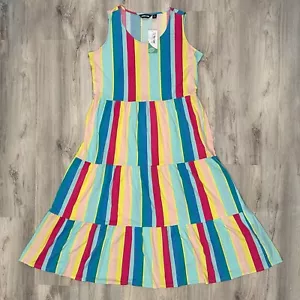 NWT Lands End Rainbow Striped Tiered Sleeveless Maxi Stretch Dress Size 1x 16/18 - Picture 1 of 8