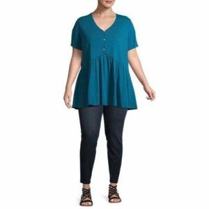 Terra & Sky Women's Plus Size Core Denim Straight Jeans, Dark Wash, 22 Petite - Picture 1 of 4