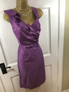 Kaliko Purple Frill Linen Lined Dress, UK 16, New Without Tags - Picture 1 of 5