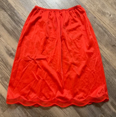 Vtg 60s Half Slip Vanity Fair Bright Red Tomato Scalloped Hem Size Small  - Image 1 of 4