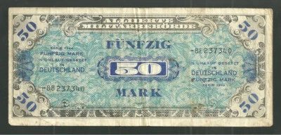 Alemania 50 marcos Funfzig 1944 Segunda Guerra Mundial moneda militar aliada papel moneda P# 196D Foto 1 de 2