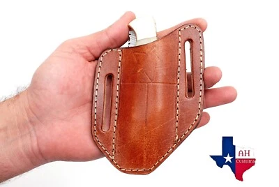 CUERO MARRÓN GRABADO PANQUEQUE Hoja Plegable Cuchillo Funda Cinturón Estuche de Herramientas Plegable Foto 1 de 4