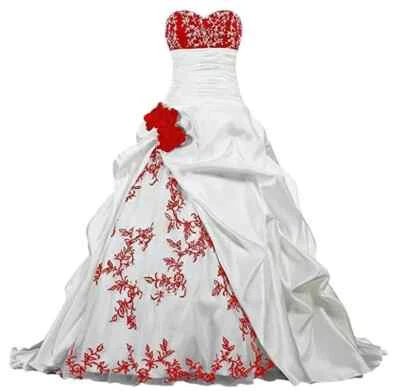 A Line Satin Wedding Dresses Ruched Flowers Bridal Gowns Court Train Plus Size - Image 1 of 4
