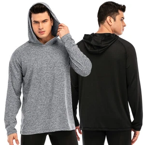Men Cool Fitness Hooded Sweatshirts Pullover Long Sleeve Cardigan T-Shirts S-3XL - Picture 1 of 14