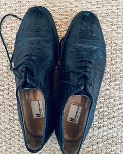 Moreschi ADRANO  Peccary/Ostrich Leather Cap Toe OXFORD  Black  Shoes Italy Sz 9 - Picture 1 of 6