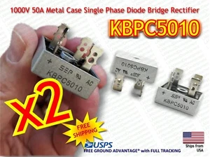 2Pcs 1000V 50A Metal Case Single Phase Diode Bridge Rectifier - FREE SHIPPING - Picture 1 of 2