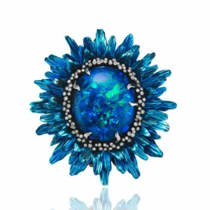 Women 925 Silver Ring Jewellery Wedding Blue Fire Opal Flower Party - Picture 1 of 5