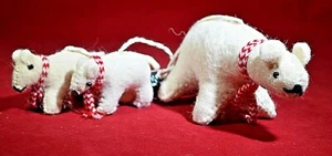 Rustic Plush Polar Bear Mama and Babies Festive Holiday Christmas Tree Ornaments - Picture 1 of 10