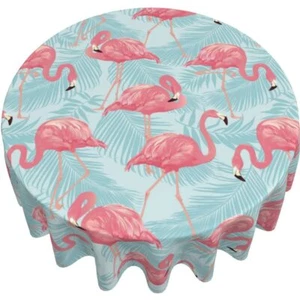 Flamingo Palm Leaf Round Tablecloth Waterproof Fabric Table Cover Washable 60 T - Picture 1 of 7