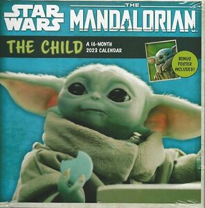 STAR WARS The Madalorian 2023 16 Month WALL CALENDAR The Child With POSTER NEW