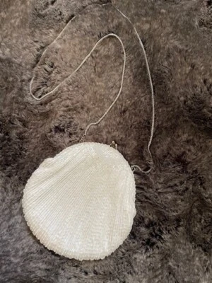 Beaded Vintage White Shoulder Evening Bag White Satin inside  - Image 1 of 4