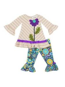 Rare Editions Taupe Purple Floral Ruffled Legging Set Fall 6-9 Months