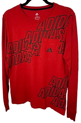 Adidas T Shirt Boys Sz XL Red Warped Wrap Graphic Logo Casual Chest Pocket - Image 1 of 4