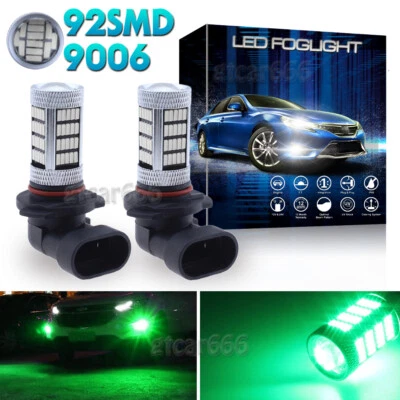 2pcs Green 92SMD HB4 9006 Led Bulbs High Power Fog Light Daytime Running Light - Image 1 of 4