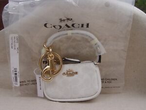 NWT COACH Mini Nolita Purse Bag Charm Key Fob Coin Purse Keychain Chalk C4310