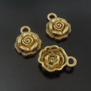 25 Retro Gold Alloy Flower Charm Rose Blossom Pendant Dangle Jewelry DIY 17*13mm - Picture 1 of 4