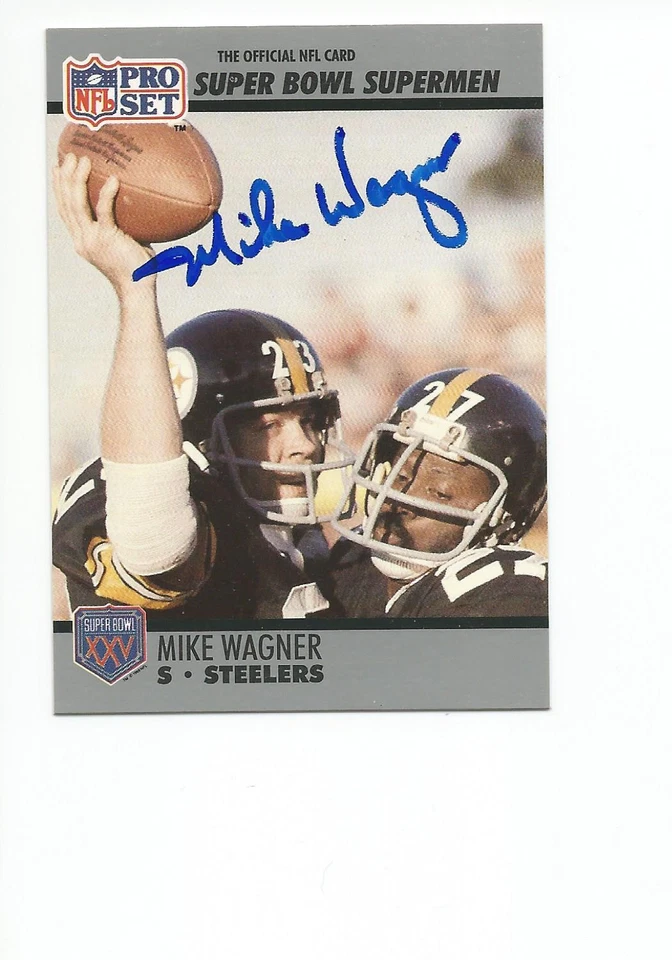 MIKE WAGNER Autographed Signed 1990 SB Supermen card #114 Pittsburgh Steelers - Image 1 of 1